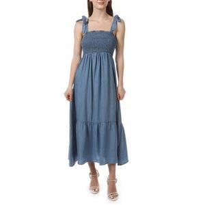 Blu Pepper Smocked Top Midi Dress in Chambray - Medium